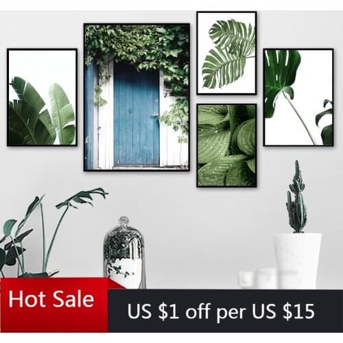 Wall Art Canvas Painting Green Tropical Plant Monstera Banana Leaf Nordic Prints Wall Decor Pictures Posters Aesthetic Room Deco
