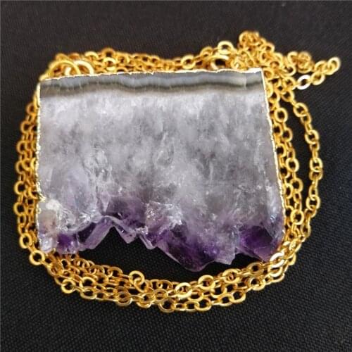 Natural purple minerals and stones amethyst geode carved handicraft healing quartz crystal cluster pendant necklace lady gifts