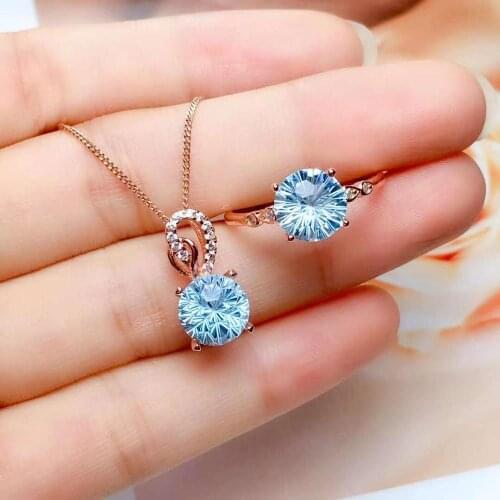 Real Natural Topaz jewelry set Natural Real Topaz 925 sterling silver 1pc pendant,1pc ring