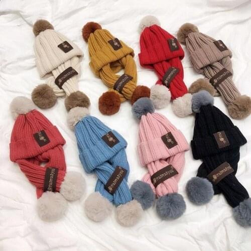 Pragmapism New Childrens Knitted Hat Autumn Winter Warm Baby Woolen Hat Boy girl Scarf Neck Suit beanies Scarf Hats