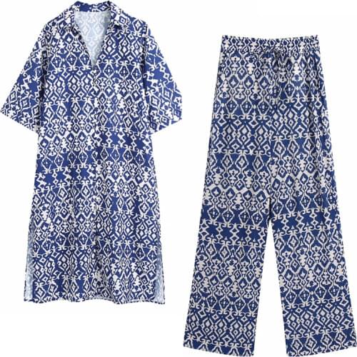 Za New Women Dresses Spring Autumn Vintage Casual ShortSleeve Leisure Vacation Long Shirt And High Waist Wide Leg Pants Xitimeao