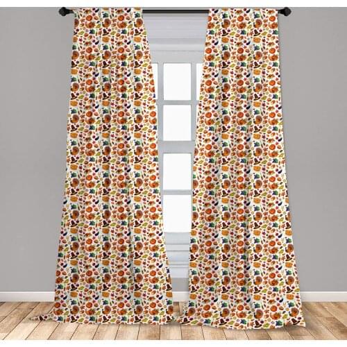 Thanksgiving Window Curtains Food Abundance Autumn Harvest Traditional Celebration Dinner Window Drapes with Rod Pocket