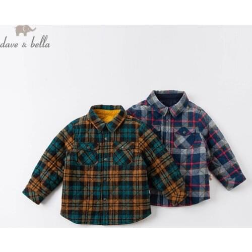 DBX15050 dave bella winter baby boys double-wear plaid padded shirts infant toddler tops children high quality clothes