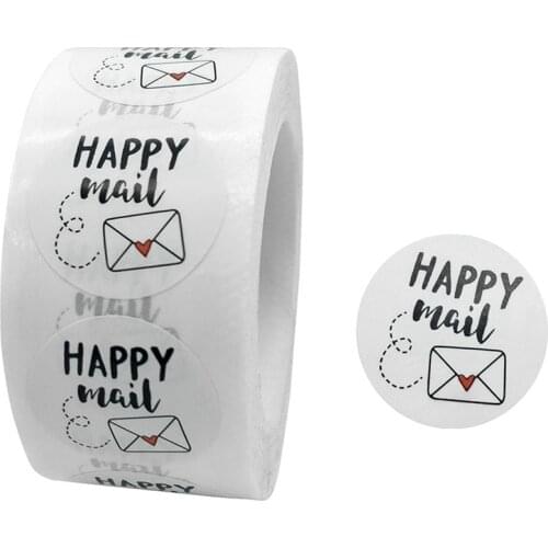 Happy Mail Thank You Roll Stickers for Packaging Sealing Greeting Cards Envelope Seal Bags 1 Inch Round 500 Stickers