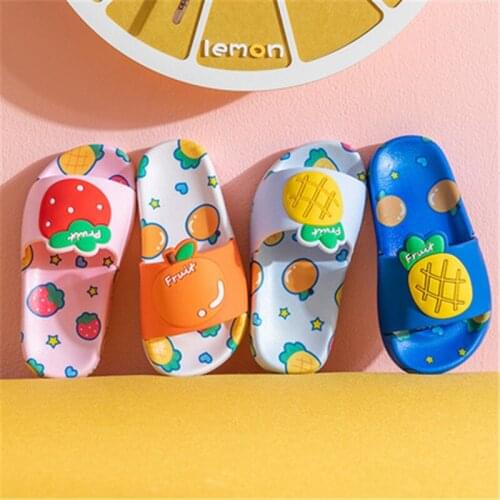 2021 New Summer Kids Slippers Baby Slippers For Girls Boys Fruit Print PVC Flip Flops Baby Non-slip Beach Sandals Children Home