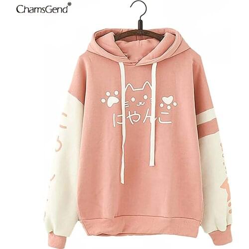 Hoodies Sweatshirts Japan Style Cat Letter Print Harajuku Sweatshirt Women Girl Autumn Winter Warm Coat Pullover Streetwear