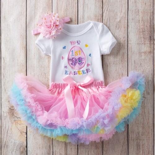 Spring and Summer Childrens Clothes 0-24M Baby Girls Embroidered Letter Triangle Romper Half-length Tutu Sets with Headwear