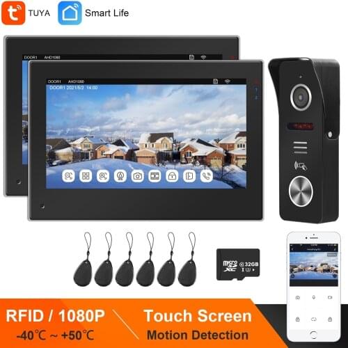 WIFI Video Door Phone for Home TUYA IP Video Intercom System 2 Monitors 1080P Doorbell RFID Motion Detections Phone Message Push