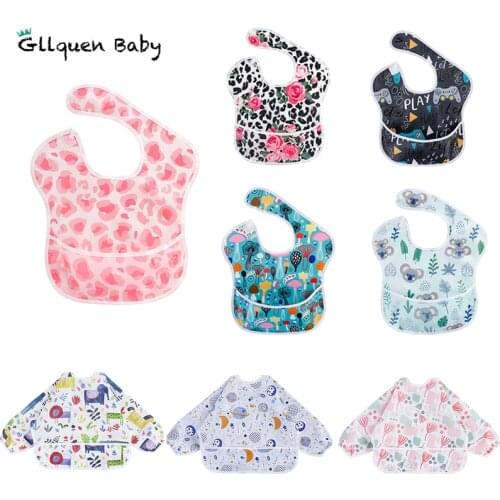 Baby Bib Waterproof Apron Long Sleeve Boy Girl Baby BIbs Washable Infants Eating Tools Apron Coverall Feeding Bibs Apron Kids