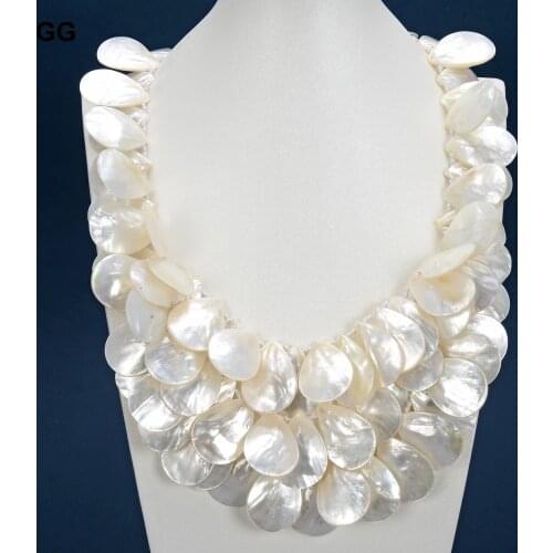 GuaiGuai Jewelry Natural 20x30MM White Shell MOP Top-drilled Mother Of Pearl Necklace Free Shipment