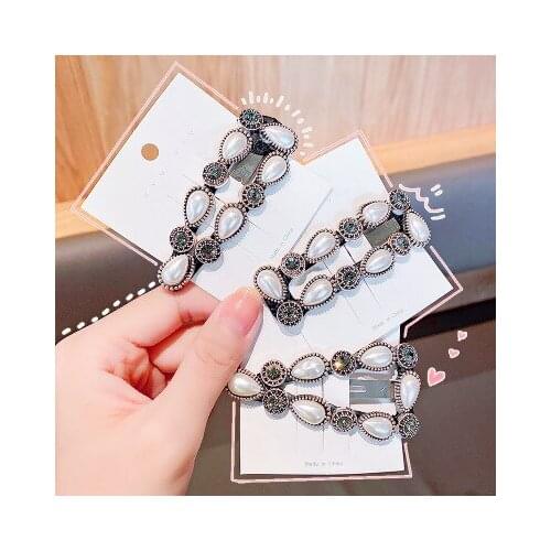 Vintage Baroque Crystal-studded Imitation Pearl Hairpin Hair Clip Female Handmade Geometric Cute Animal Hairpin INS Accessories