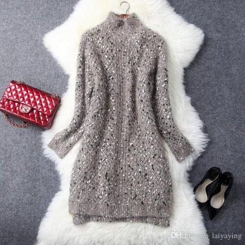 European and American womens wear 2017 The new winter Long sleeve turtleneck knitting dress