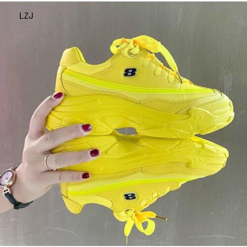 2019 New Designer Sneakers Women Platform Casual Shoes Fashion White Sneakers Platform Basket Femme Yellow Bling Casual Chunky