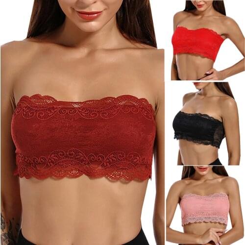 Womens Lace Beauty Back Tube Top Bra Sexy One-Word Wrapped Chest Lace Underwear Women No Steel Ring No Strapless Tube Top