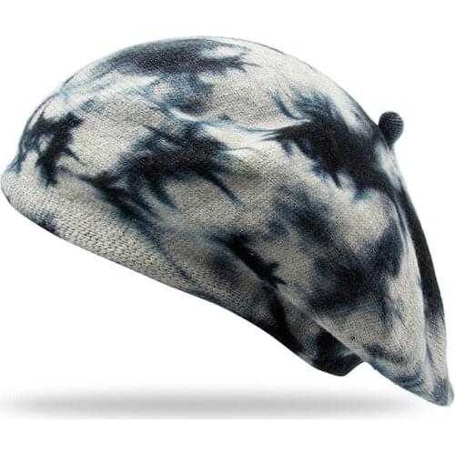 Winter new women casual tie dye beret caps 100% Woolen soft warm berets hats Handmade Crochet Pumpkin artist gorros