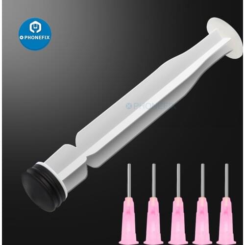 10ML Solder Paste Booster Injector Flux Syringe Plunger Dispenser + 5pcs Needle for Solder Mask Ink Propulsion Tools