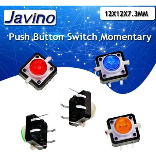 12 * 12 led small 4-pin reset button microswitch with red, yellow, blue, green and white lights Switch Momentary