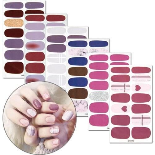 14tips/sheet Full Cover Nail Stickers Wraps Decoration DIY for Beauty Nail Art Decals Plain Stickers Self Adhesive Nail Stickers
