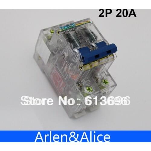 2P 20A Transparent case DP 20ampere Mini Circuit breaker MCB