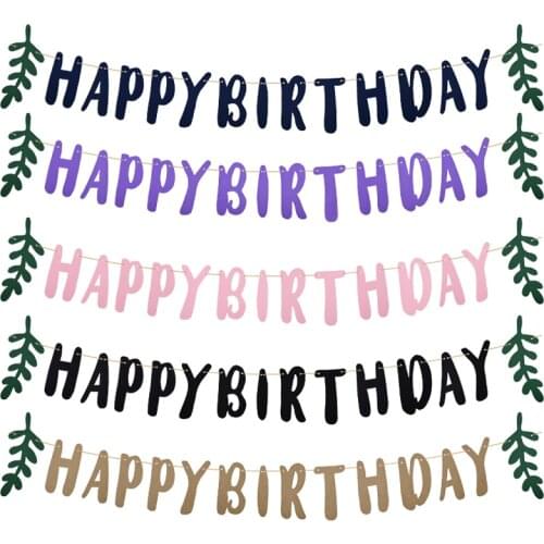 3M Happy Birthday Banner Kraft Paper Letter Leaf Shaped Banner 15 Flags Bunting Garland for Boy Girl Birthday Party Decorations