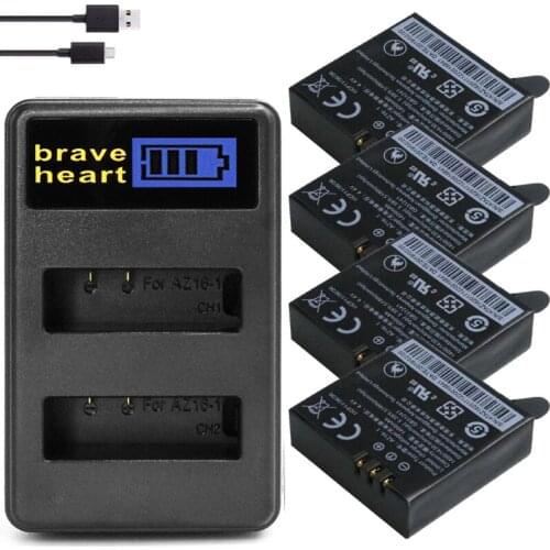4Pcs 1400mAh 3.85V Battery AZ16-1 + LCD USB Dual Charger for Xiaomi Yi 2 4K Original Xiao Mi Yi Lite Action Cameras