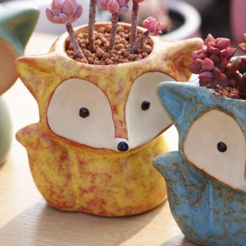4Pcs Ceramic Potted plants Portable Cartoon Fox Shape Succulent Holder Planter For Kids Creative Garden Plant Pots Ornaments