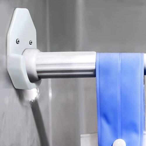 4 Pieces White Shower Rod Wall Mount Holder Shower Curtain Rod Mount Holder Adhesive Shower Rod Retainer Bathroom Shower