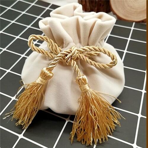 6pcs/lot 12*17cm Velvet Beige color Jewelry Bags With Tassel Wedding candy Pouch large wedding gift bag Free shipping