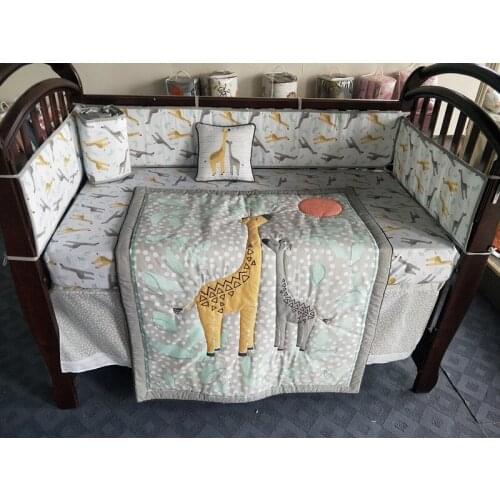 Promotion! 8PCS giraff bebe jogo de cama Baby Product Baby Linen Bedding Set for Kids,(4bumper+bed cover+bed skirt+duvet+pillow)