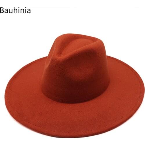 Bauhinia Women Felt Fedora Hat Classic Solid Color 9.5CM Wide Brim Dress Formal Caps Panama Church Jazz Hat sombreros de mujer