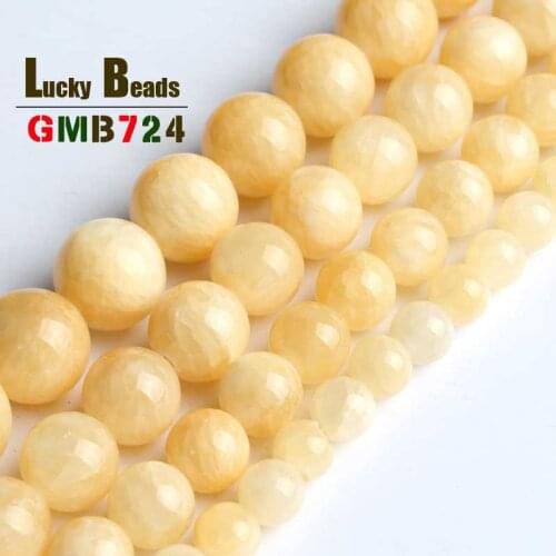 Yellow Loose Stone Beads Natural Round Jades Stone Beads For Jewelry Making DIY Bracelet Necklace Pick Size 6/8/10/12mm 15inches