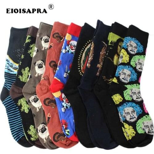 [EIOISAPRA] High Quality 85% Cotton Fashion Harajuku Hip Hop Funny Sock Men Casual Cartoon Clown Shark Dog Happy Socks Men