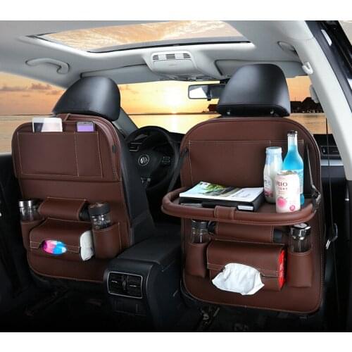 Pu Leather Pad Bag Car Seat Back Organizer Foldable Table Tray Travel Storage Bag Foldable Dining Table Car Seat Storage Bag