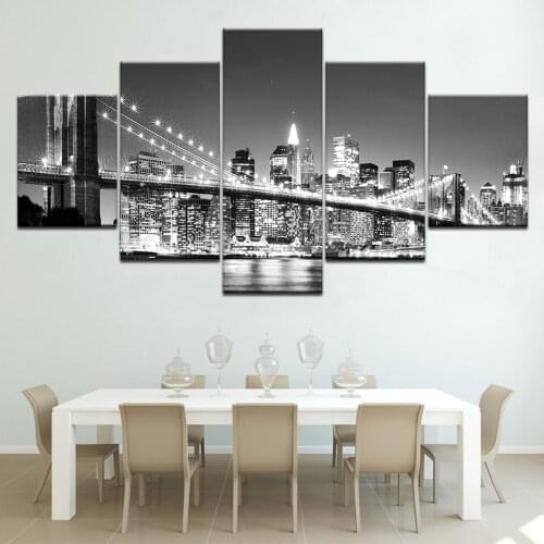 Walk Across the Brooklyn Bridge 5 piece Wallpapers modern Modular Poster art Canvas painting for Living Room Home Decor