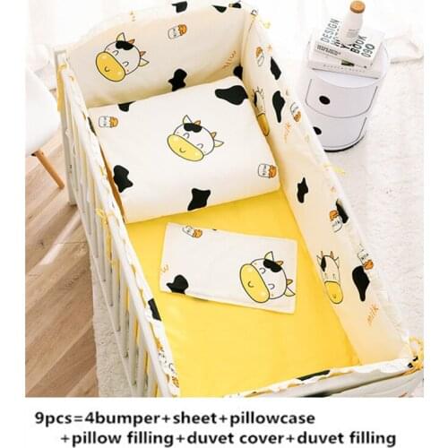 6/9pcs Cow Baby Bedding Set kit berço Crib cama bebe 100%Cotton Cot Bumper Suit Bedclothes whole set ,120*60/120*70cm
