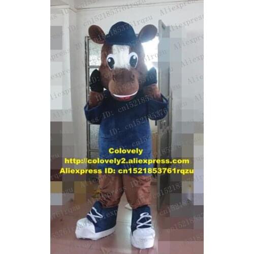 Brown Steed Courser Stallion Caballo Bronc Horse Pony Mascot Costume Adult Character Image Ambassador Group Photo zz5658