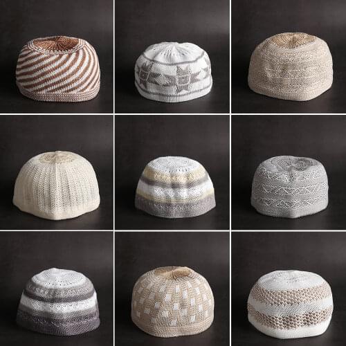 Unisex Embrodery Islamic Prayer Men Muslim Hat Islamic Jersey Skull Beanie Cap Head Wear Hats Fashion Accessories Spring Autumn