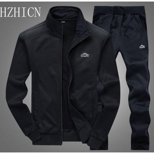 Tracksuits Men Polyester Sweatshirt Sporting Fleece 2020 Gyms Spring Jacket + Pants Casual Mens Track Suit Sportswear Fitness