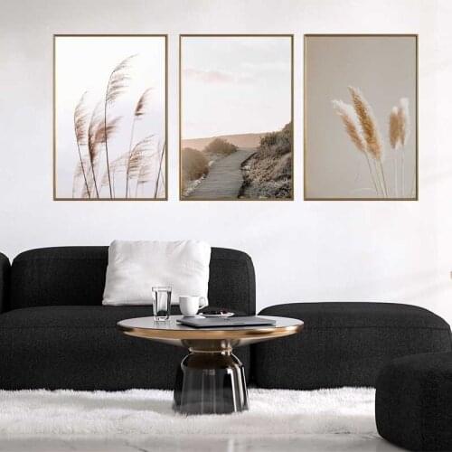 Reeds Wheat Plant Leaves Wall Art Poster Nature Field Landscape Canvas Painting Nordic Scandinavian Style Living Room Home Decor