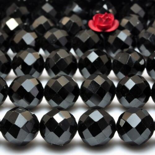 Natural Black Spinel Faceted Round Loose Beads Wholesale Gemstone Semi Precious Stone Bracelet Necklace For Jewelry Making Diy