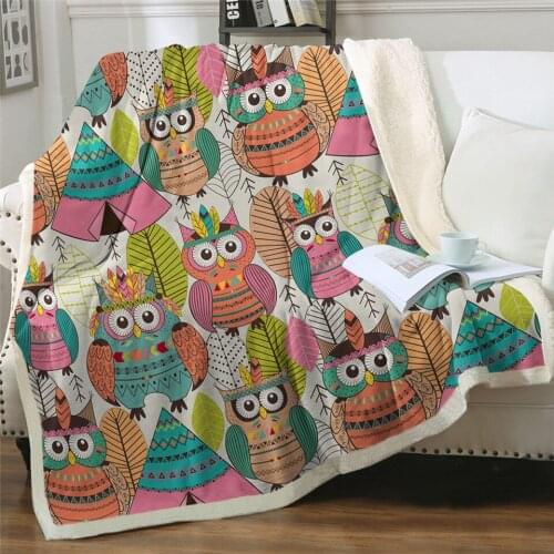 Newest Owls Fluffy Blanket Colorful Furry Bird Sherpa Blanket Watercolor Bedding Galaxy Throw Fashion Blanket