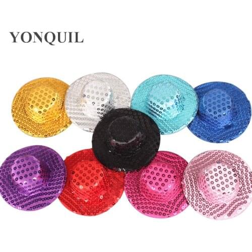 New Style 10CM 9 Colors Mini Top Fascinator Hats Blingbling Children Party Hats Base Girls Show Hair Accessories 24 Pieces/Lot