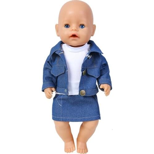 18 Inch Doll Clothes Denim Skirt + Jacket +T-shirt Fashion Baby Born Gentleman Suit for Girl Gift Doll Customizing Supplies