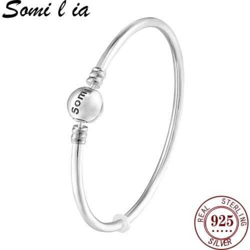 Somi l ia Original Authentic 100% 925 Sterling Silver Snake Chain Round beads Bangle & Bracelet Luxury Jewelry SML5620