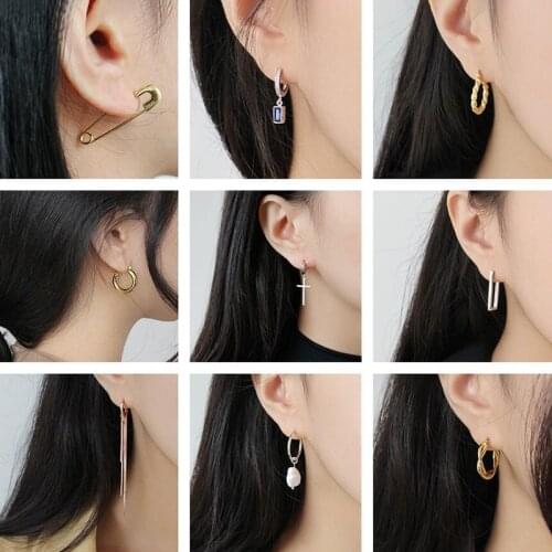 PONYKISS Punk Real 925 Sterling Silver Zircon Huggie Hoop Earrings for Women Party Delicate Fine Jewelry Accessory Gift