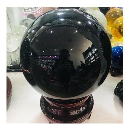 Natural Black Obsidian Sphere Large Crystal Ball Healing Stone+Pedestal