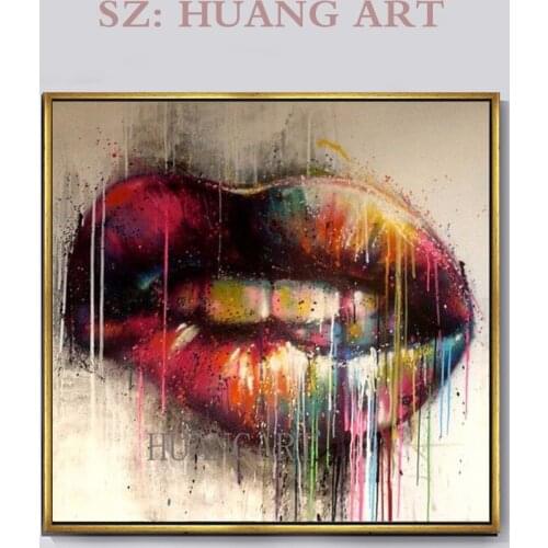 Hand painted modern art painting Red lip abstract oil painting on canvas Living room hallway home decoration Fine Art poster