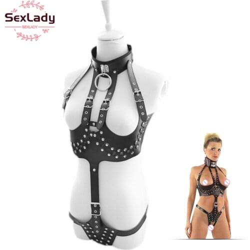 SexLady Lingerie Set Pu Leather Black Queen Dress Sex Toys Leather Suit Flirting Erotic Accessories For Couple Bdsm Bondage Game