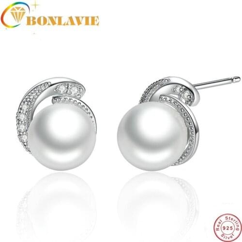 BONLAVIE Popular Sterling Silver Jewelry Wholesale S925 Sterling Silver Pearl Earrings