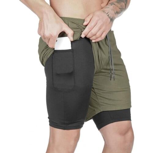Casual Men Double Layer Shorts Multiple Pockets Quick Drying Male Shorts Polyester Running Loose Fitness Exercise Sweatshorts